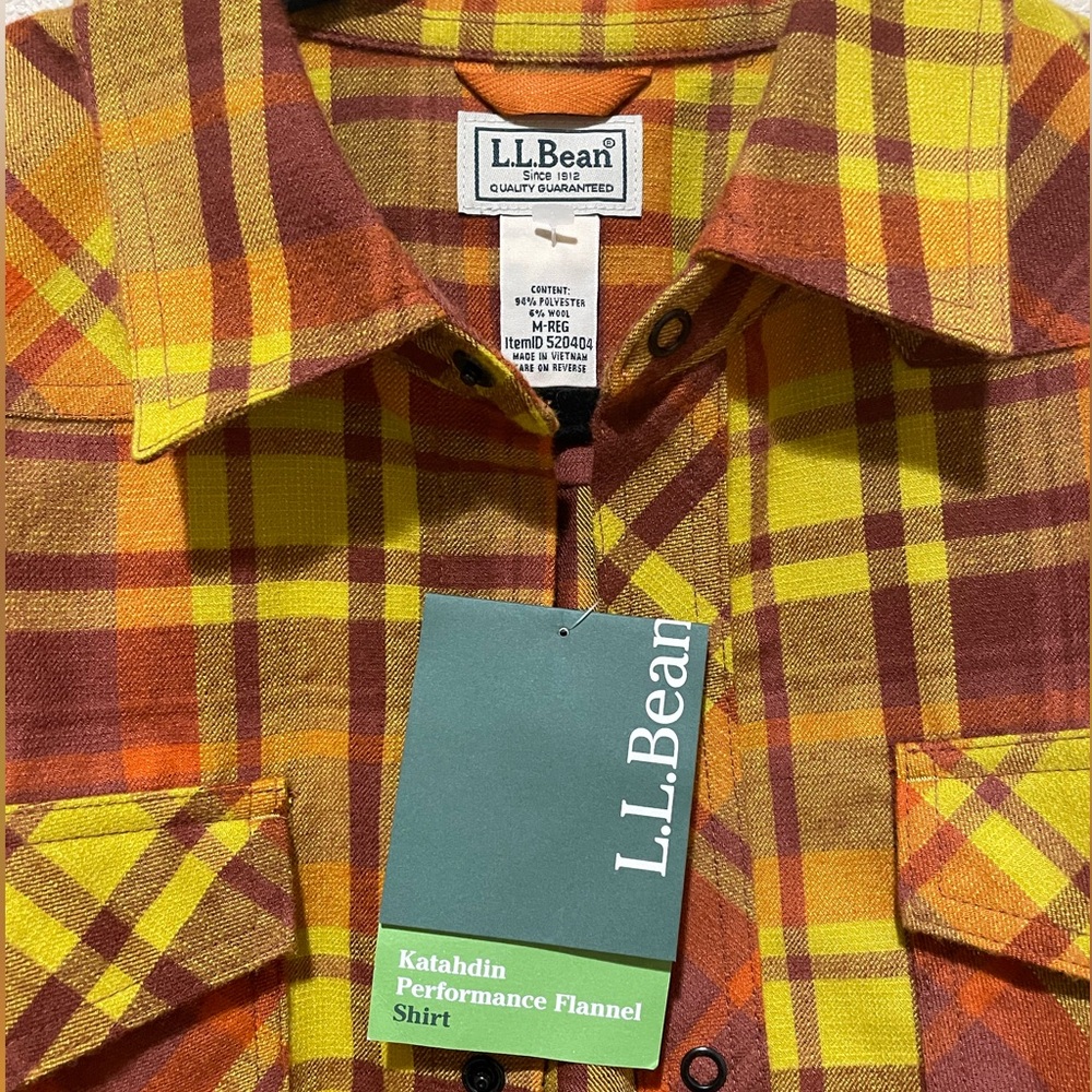 L.L.Bean Yellow and Orange Plaid Button-down Flannel Shirt Medium - Picture 4 of 6